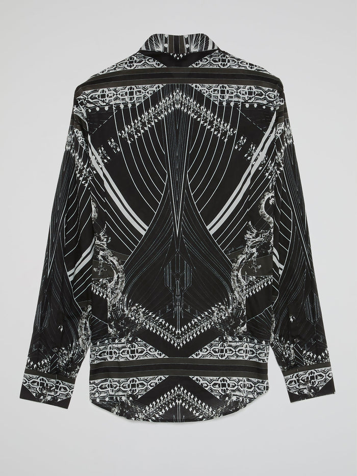 Black Pattern Print Long Sleeve Shirt