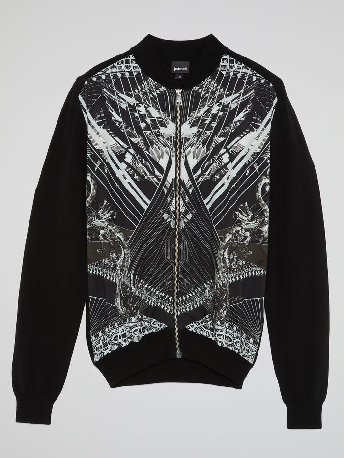 Black Printed Zip Up Sweatshirt