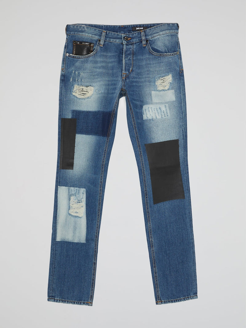 Distressed Patched Denim Jeans