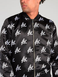 Black Monogram Print Bomber Jacket