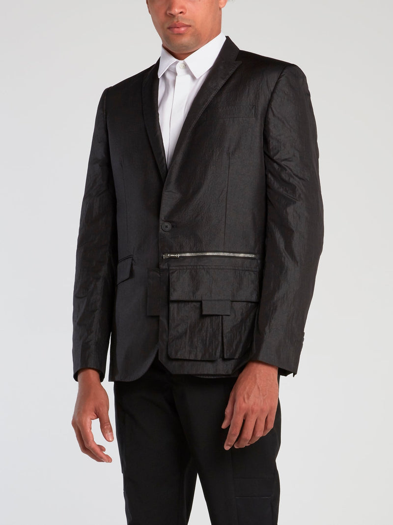 Black Zipper Pocket Blazer