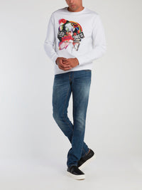 White Explicit Collage Print Sweatshirt