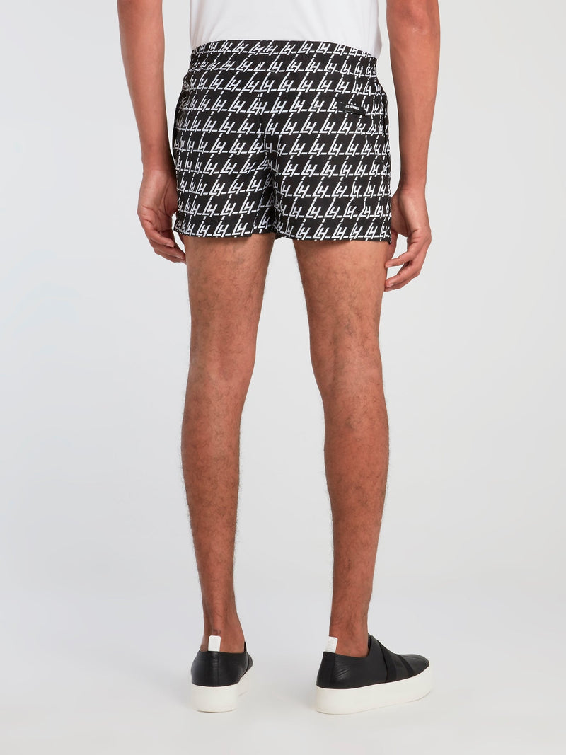 Monogram Print Drawstring Swim Shorts