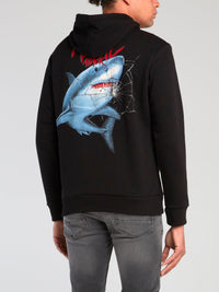 Black Shark Print Retro Hoodie