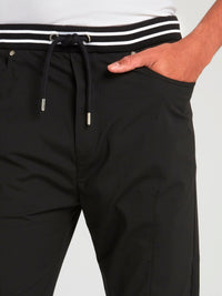 Black Knee Patch Drawstring Trousers