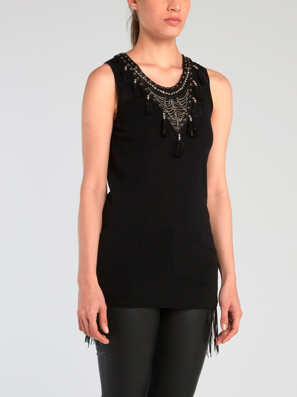 Black Tassel Detail Sleeveless Top