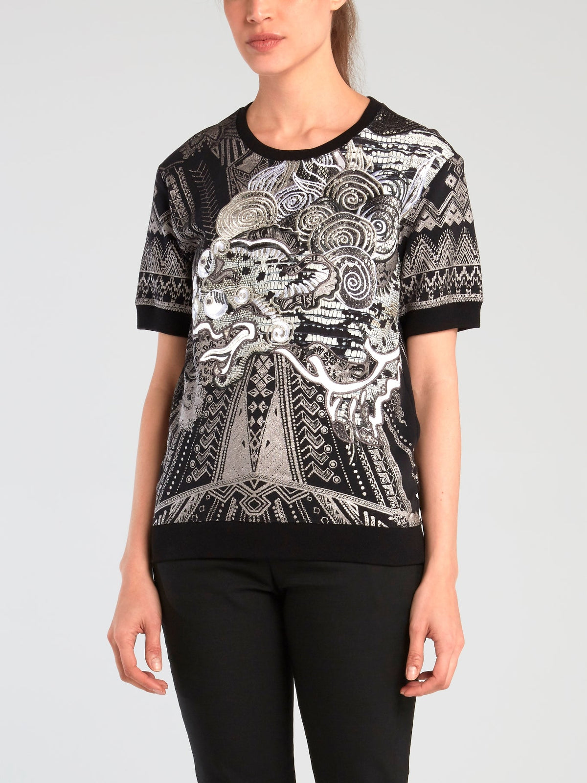 Black Oriental Embroidered Top