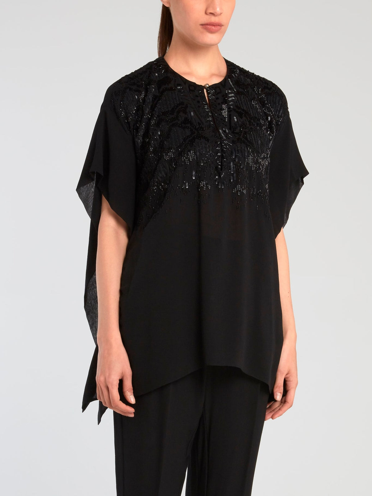 Black Embellished Chiffon Top