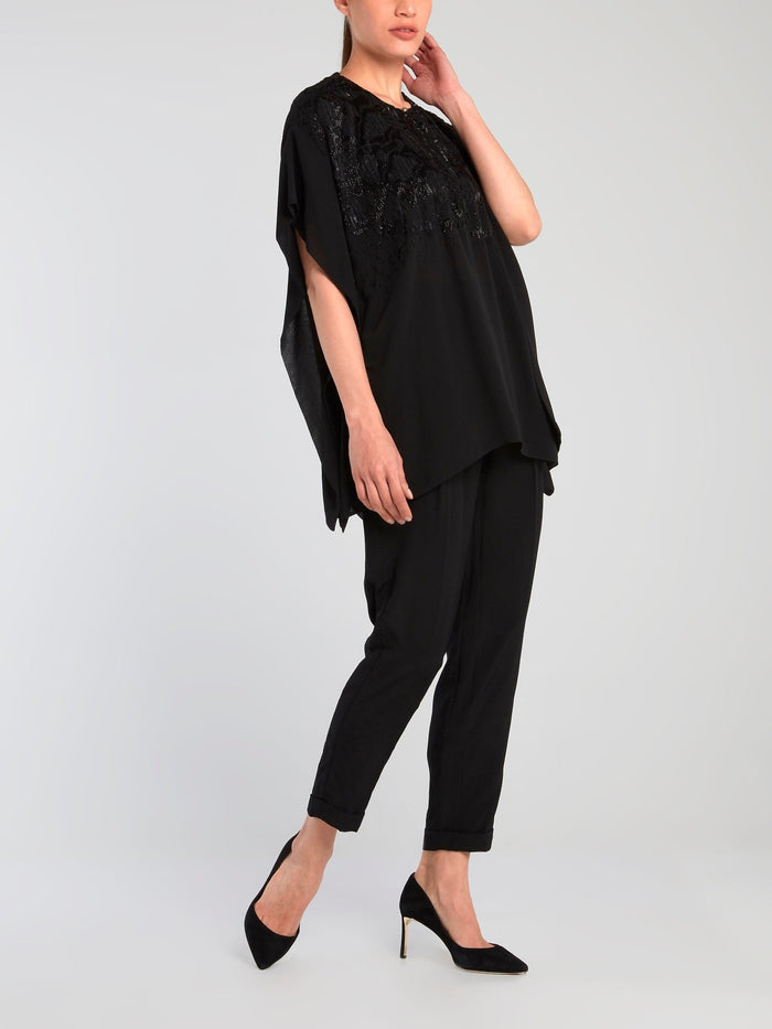 Black Embellished Chiffon Top