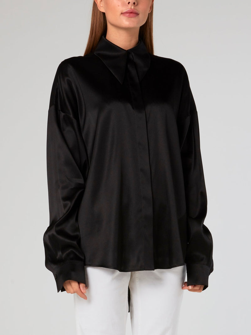 Black Oversized Silk Blouse