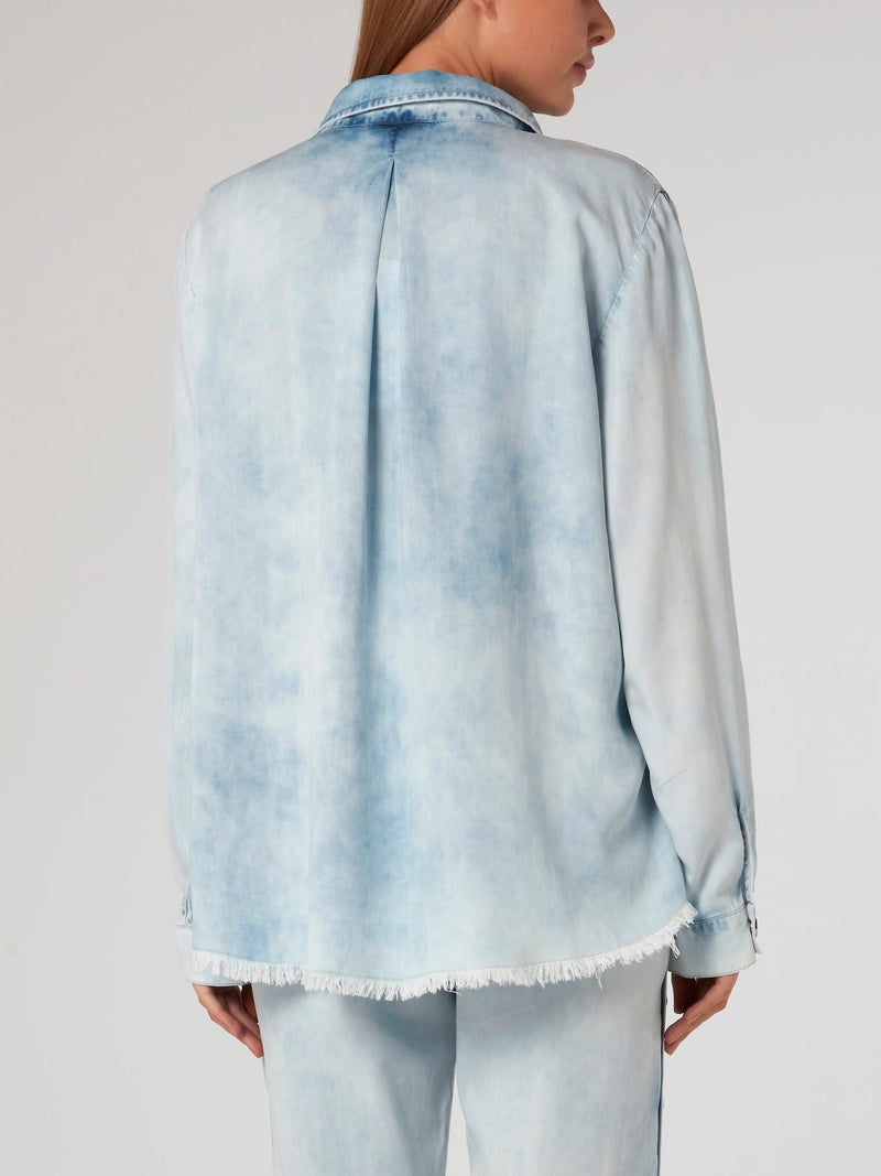 Acid Wash Frayed Tencel Shirt