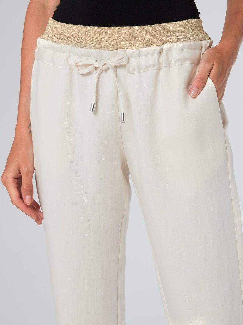 Ribbed Trim Linen Pants