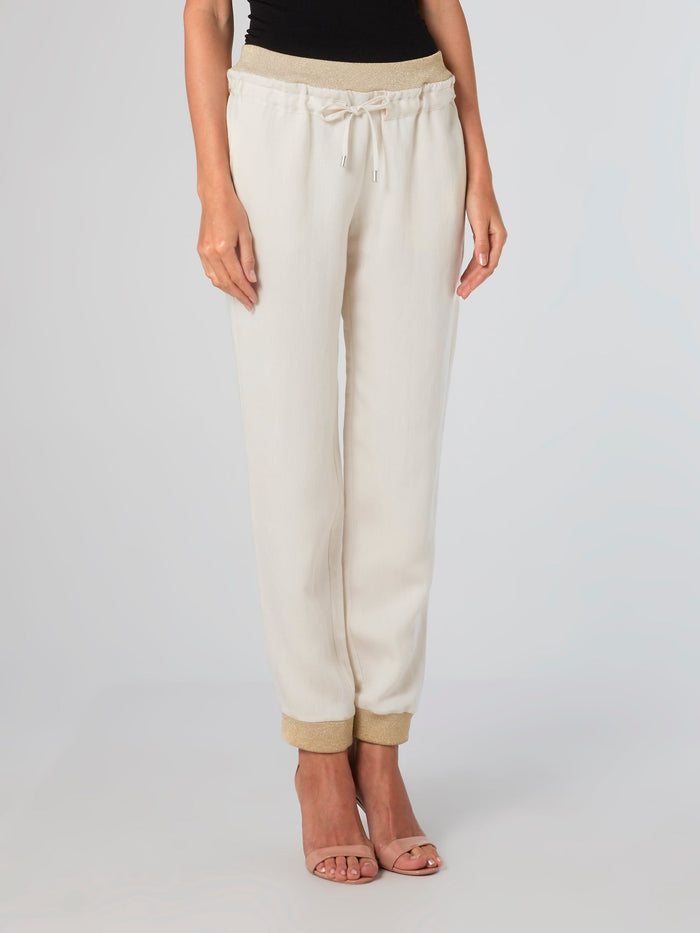 Ribbed Trim Linen Pants