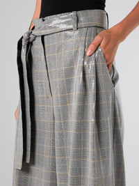 Belted Check Palazzo Pants