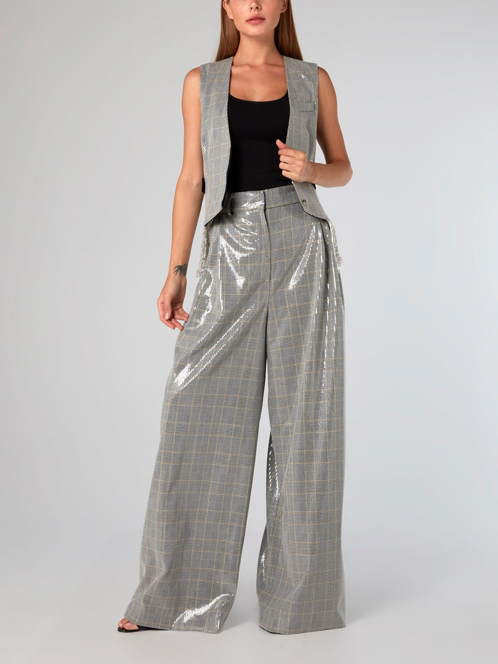 Belted Check Palazzo Pants