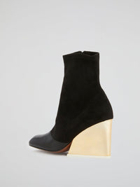 Black Suede Panel Ankle Boots