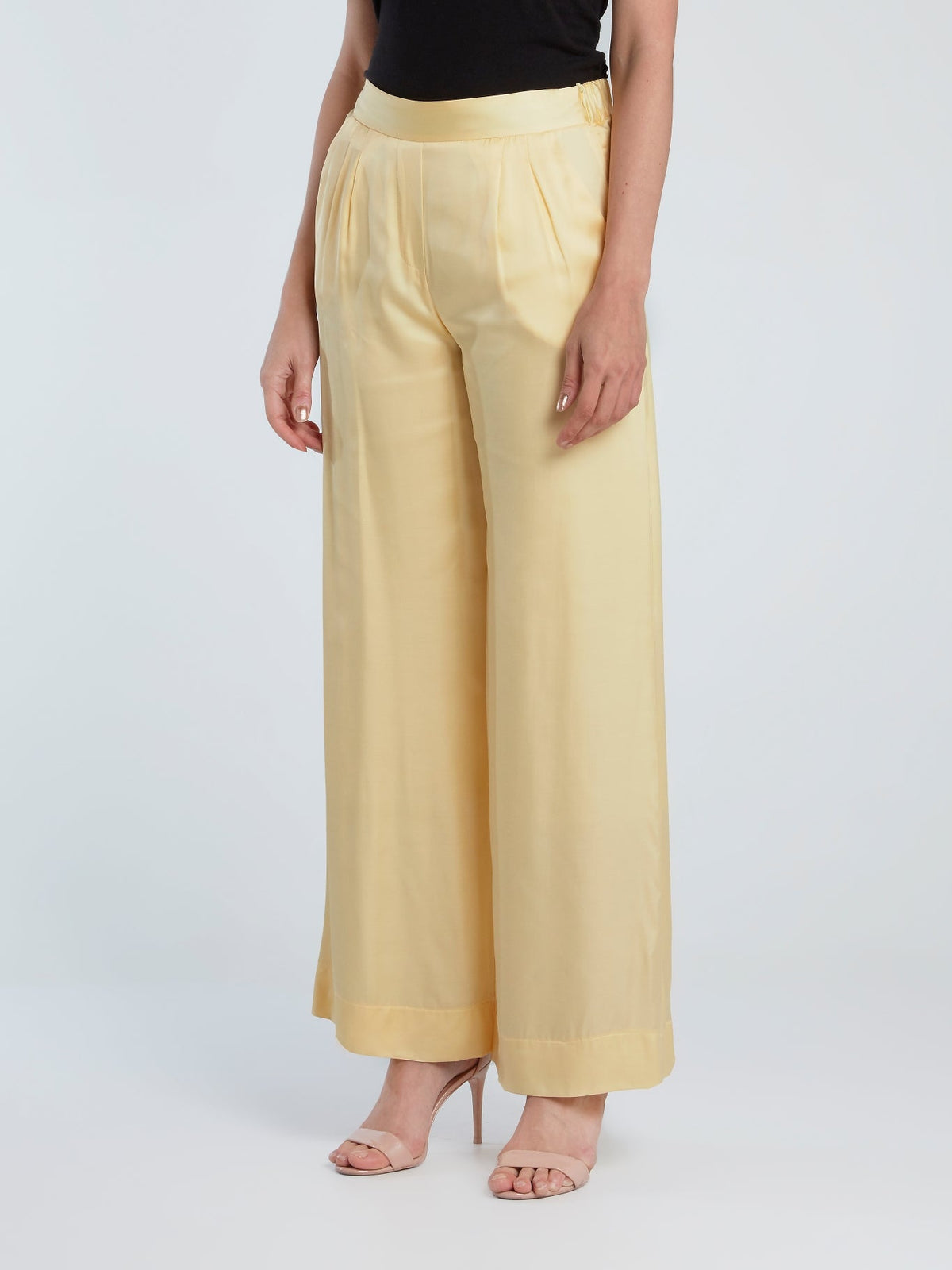 Yellow Wide-Leg Viscose Pants