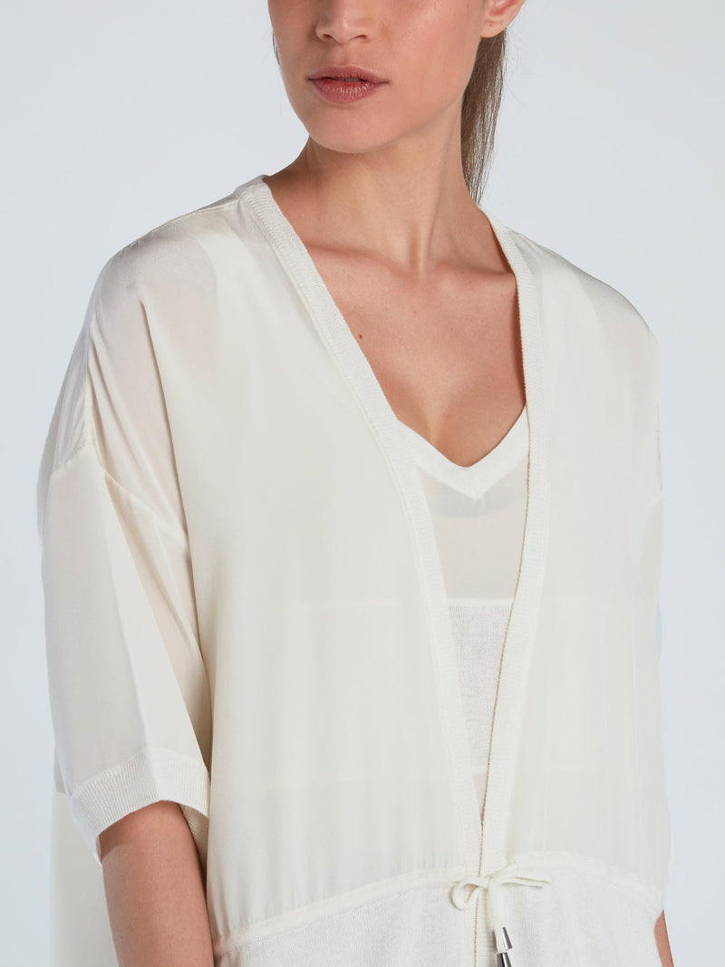 White Half Sleeve Silk Cardigan