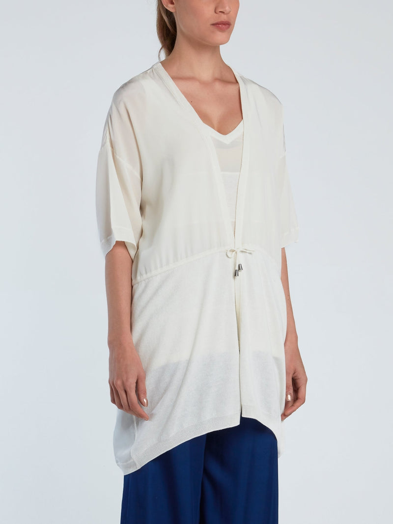 White Half Sleeve Silk Cardigan