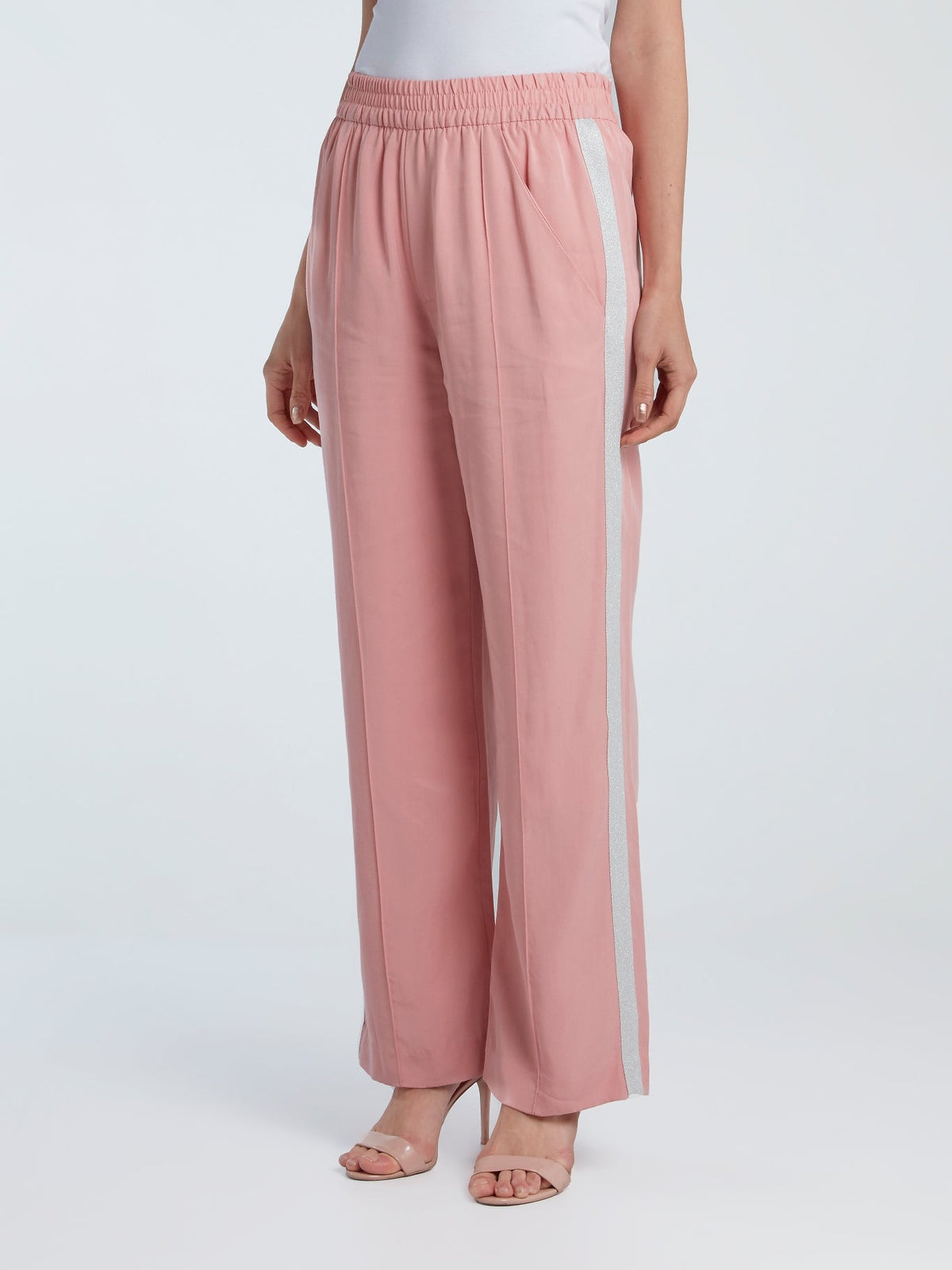 Pink Smocked-Waist Tencel Pants