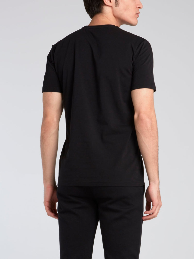 Black Logo Print Round Neck T-Shirt