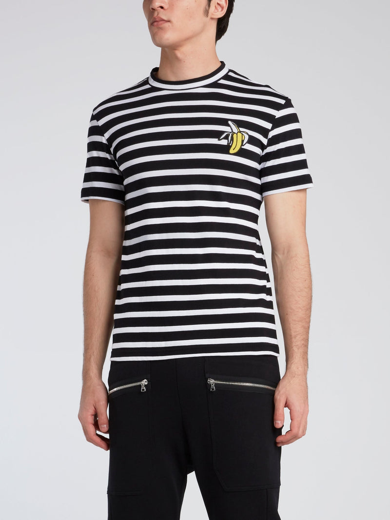 Striped Appliqu��d Crewneck T-Shirt