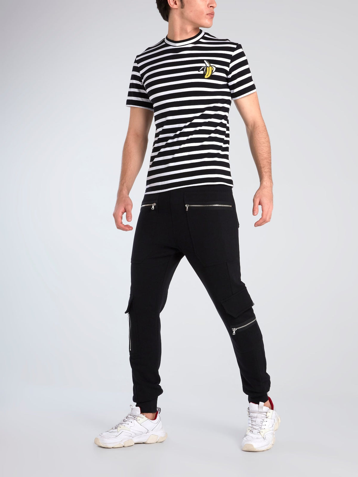 Striped Appliqu��d Crewneck T-Shirt