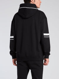 Black Oversized Vertical Line Hoodie