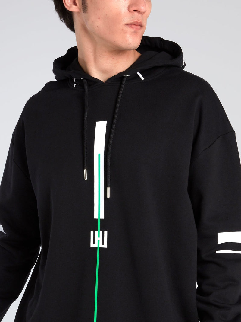 Black Oversized Vertical Line Hoodie