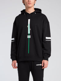 Black Oversized Vertical Line Hoodie