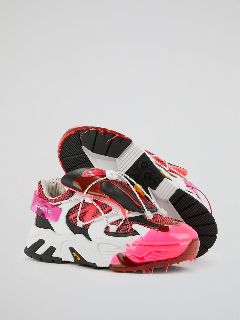 Pink Mesh Panel Chunky Sneakers