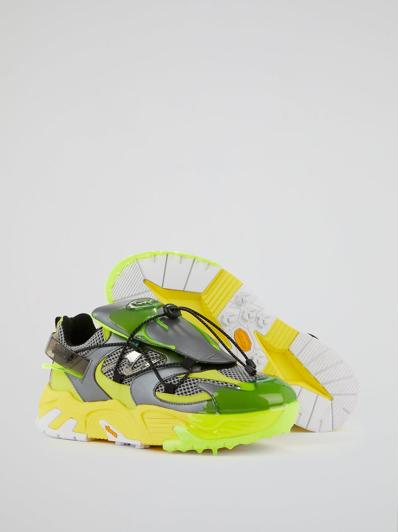 Yellow Mesh Panel Chunky Sneakers