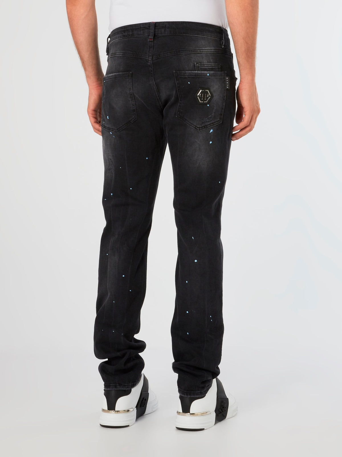 Black Distressed Straight Cut Jeans