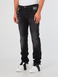 Black Distressed Straight Cut Jeans