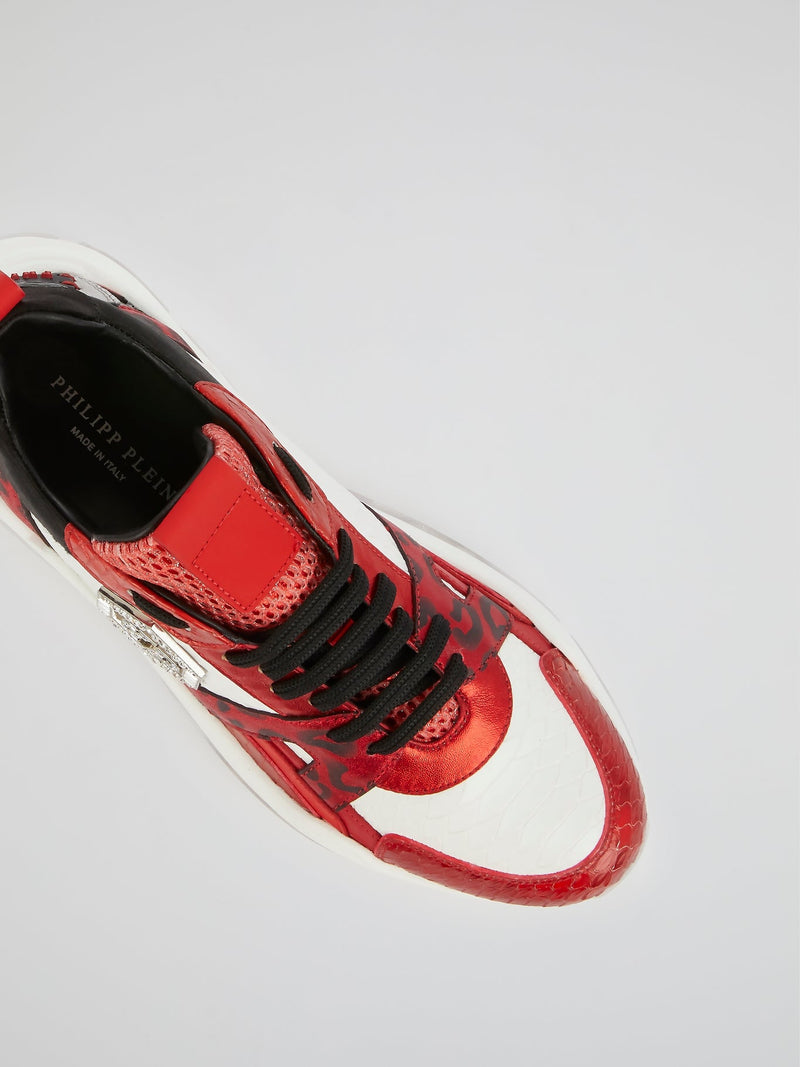 Red Chunky Sole Leather Sneakers