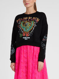 Black Graffiti Multi-Beaded Sweatshirt