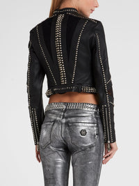 Black Studded Leather Moto Jacket