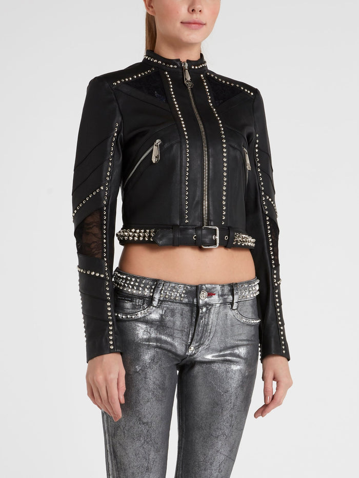 Black Studded Leather Moto Jacket