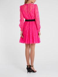 Pink Surplice Lace Mini Dress