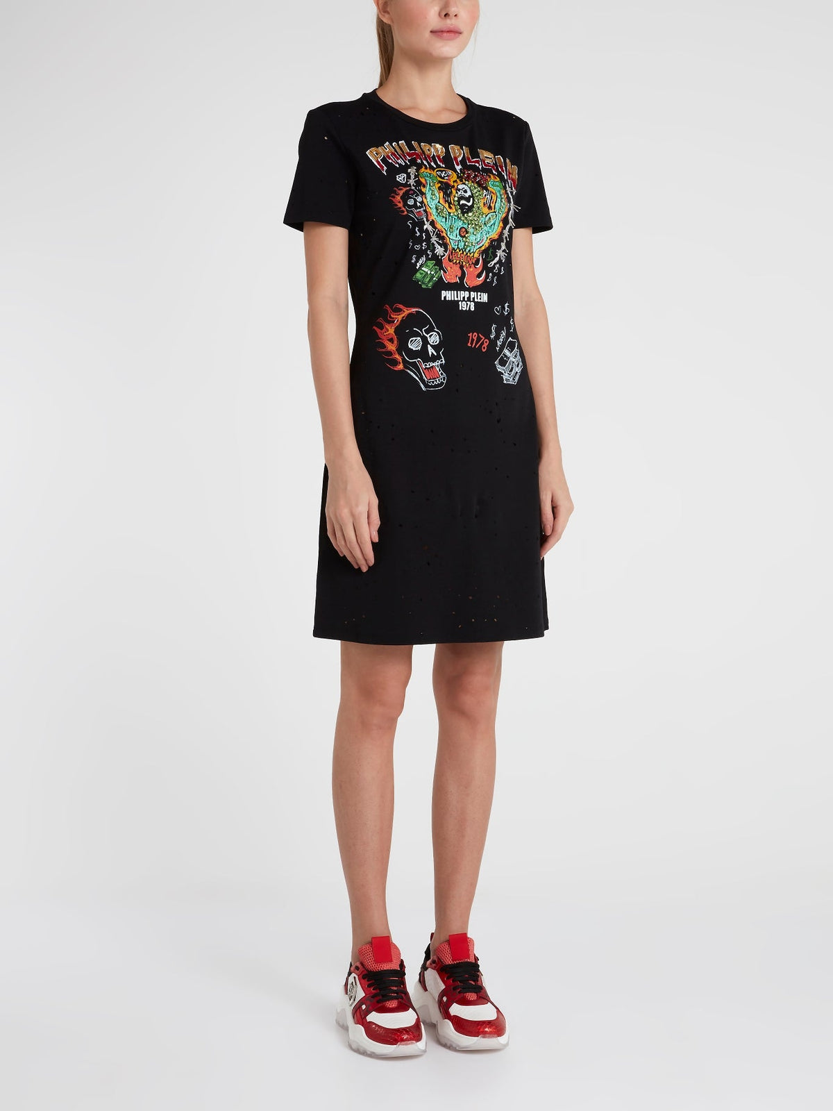 Black Distressed Graffiti T-Shirt Dress