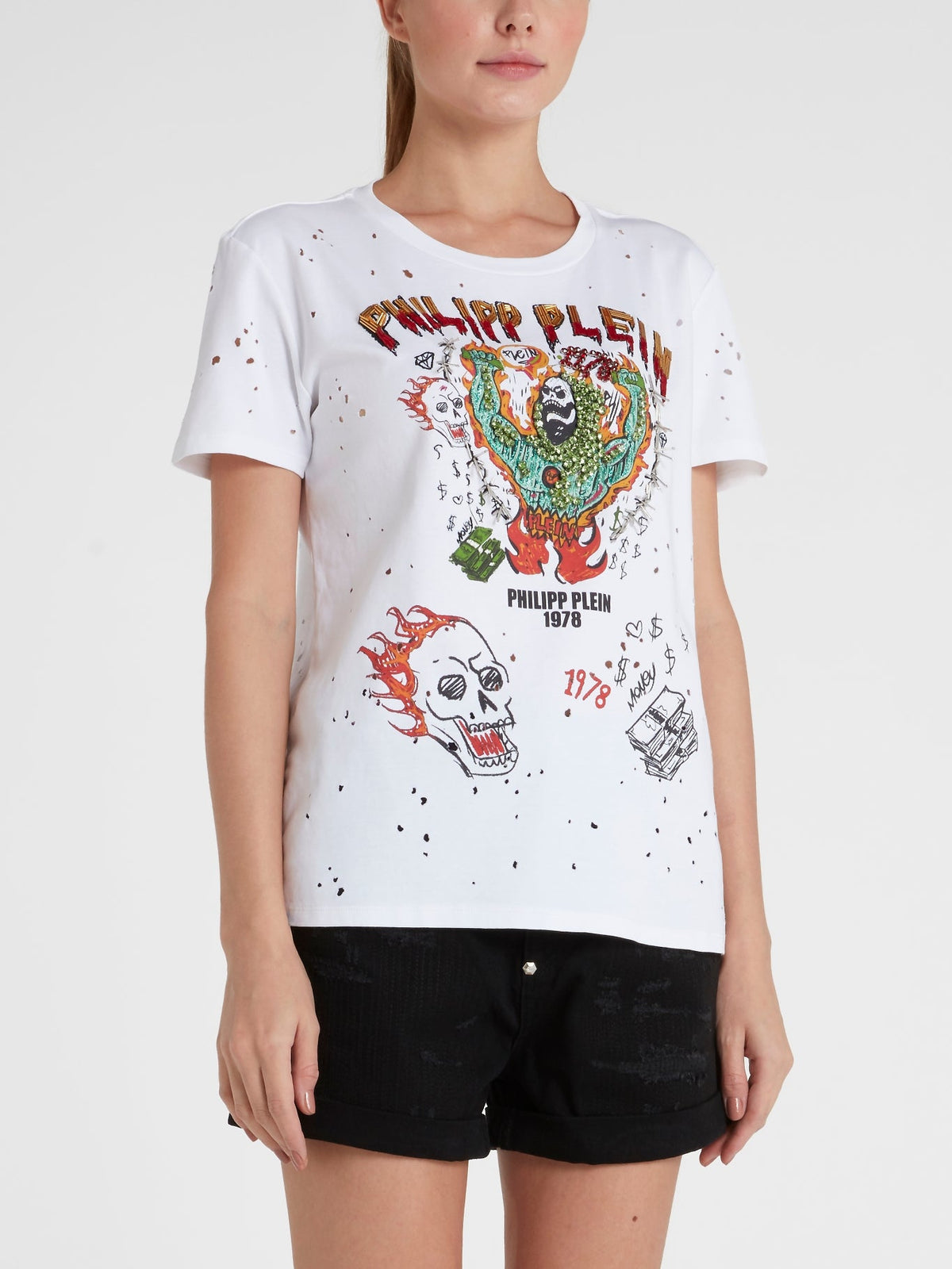 White Embellished Graffiti T-Shirt