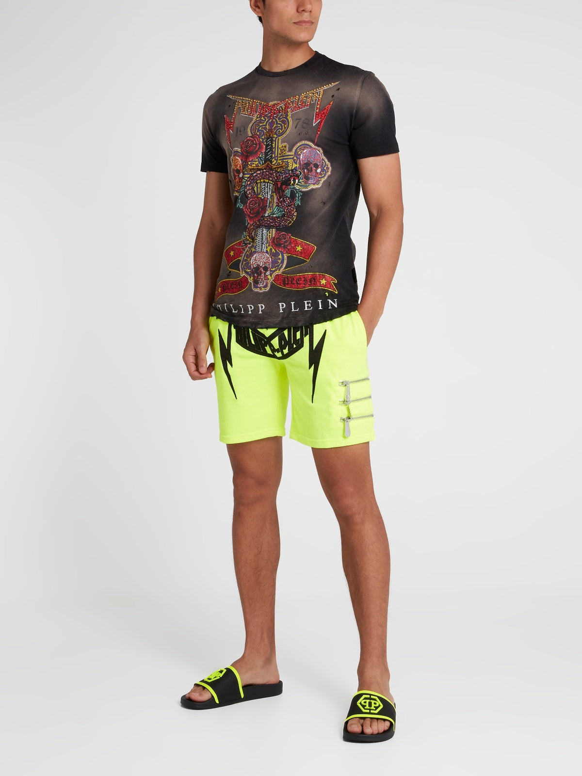 Neon Zipper Detail Active Shorts