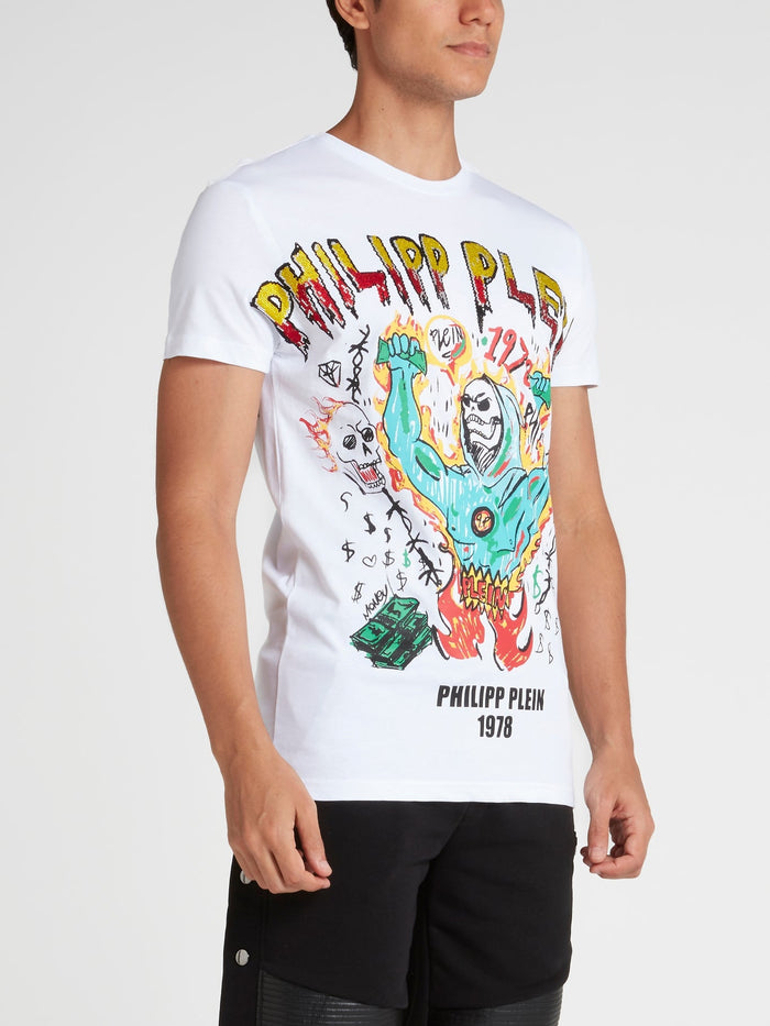 White Graffiti Print T-Shirt