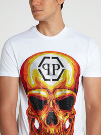 Skull Crystal White Crewneck T-Shirt