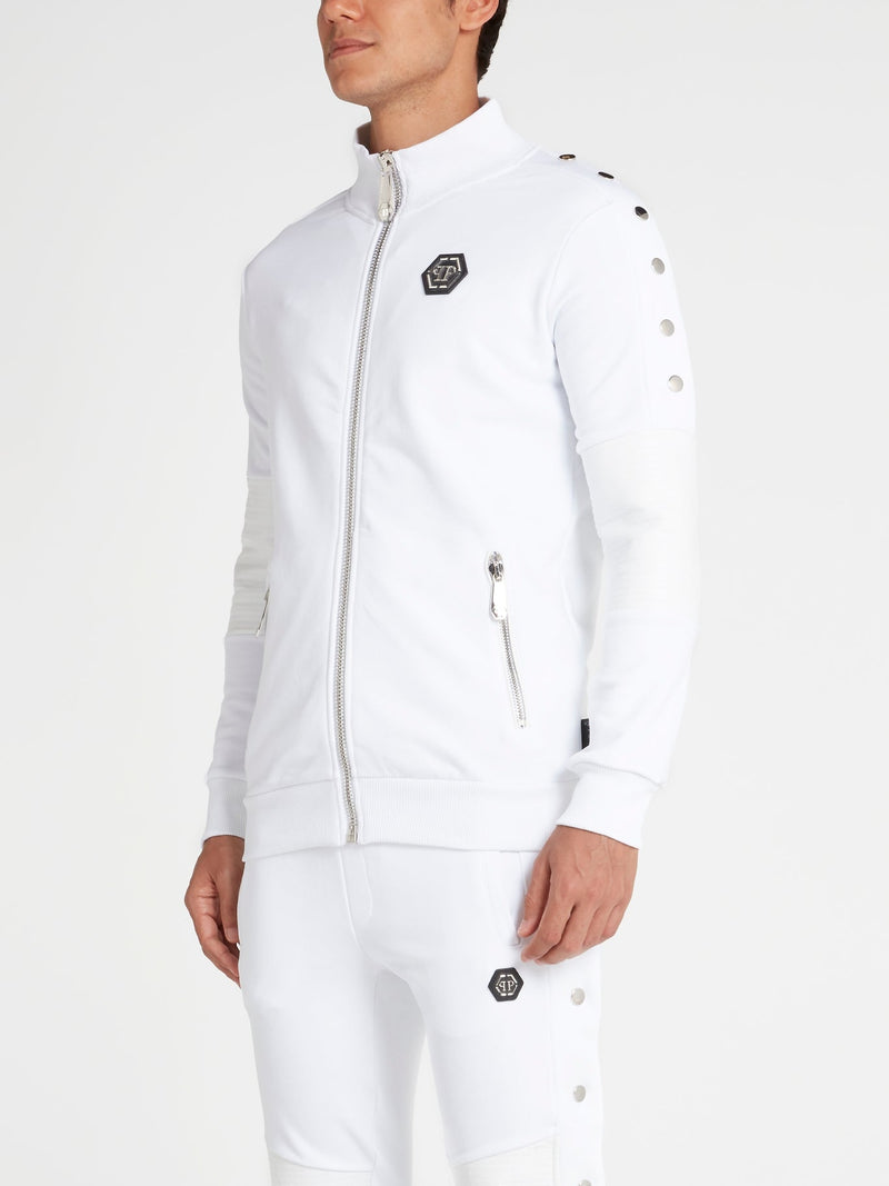 White Zip-Up Track Jacket