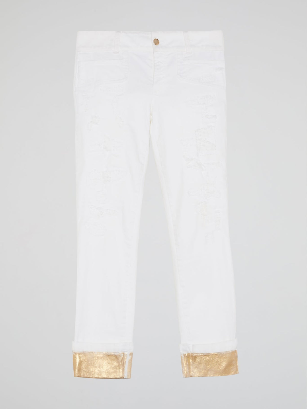 White Contrast Hem Pants