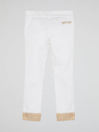 White Contrast Hem Pants