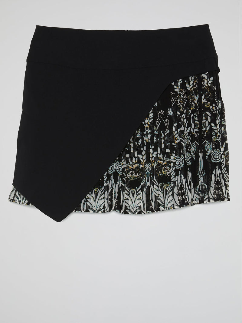 Black Overlay Pleated Mini Skirt