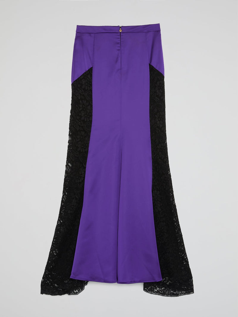 Purple Lace Panel Flared Maxi Skirt