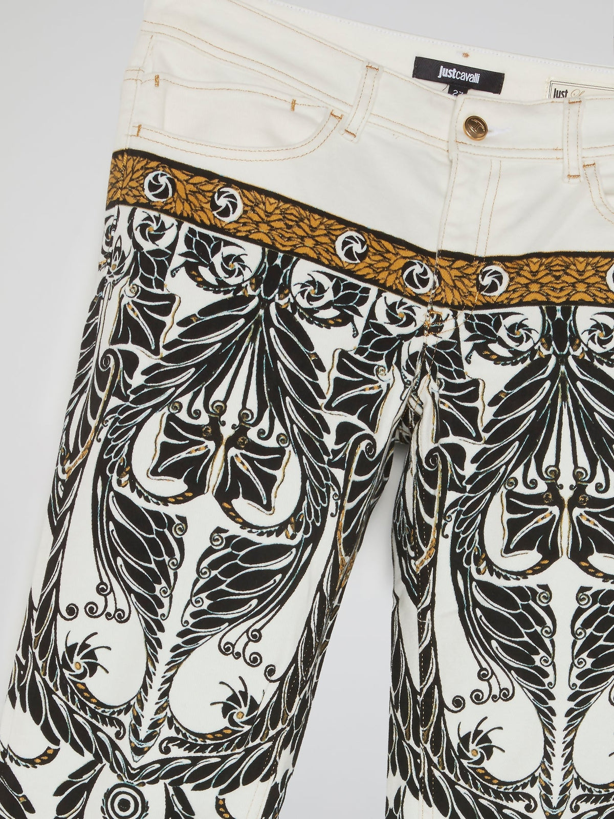 White Jacquard Print Trousers